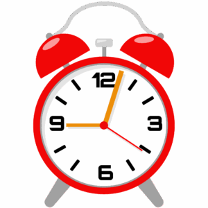 Alarm clock with red border and two red bells on top